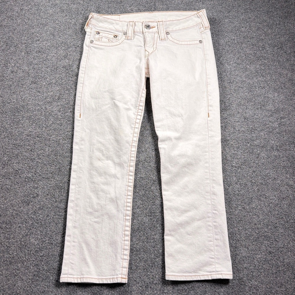 Vintage True Religion Rolled Capri Jeans Women 27 White Orange Low Rise USA MADE